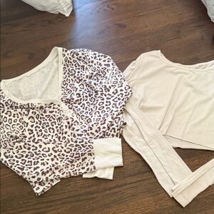 Leopard Print Cropped Top & Cream Long Sleeve Twinset